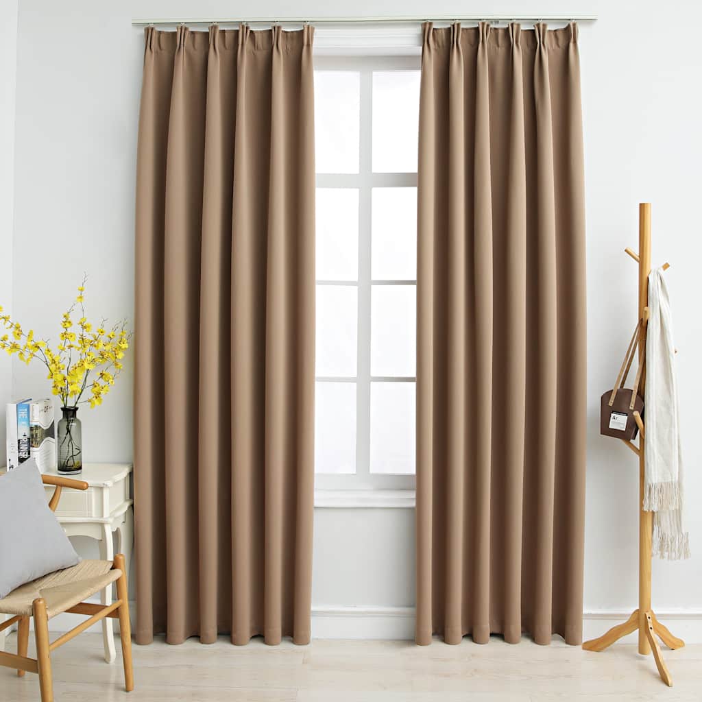 vidaXL Zasłony zaciemniające z haczykami, 2 szt., taupe, 140x175 cm