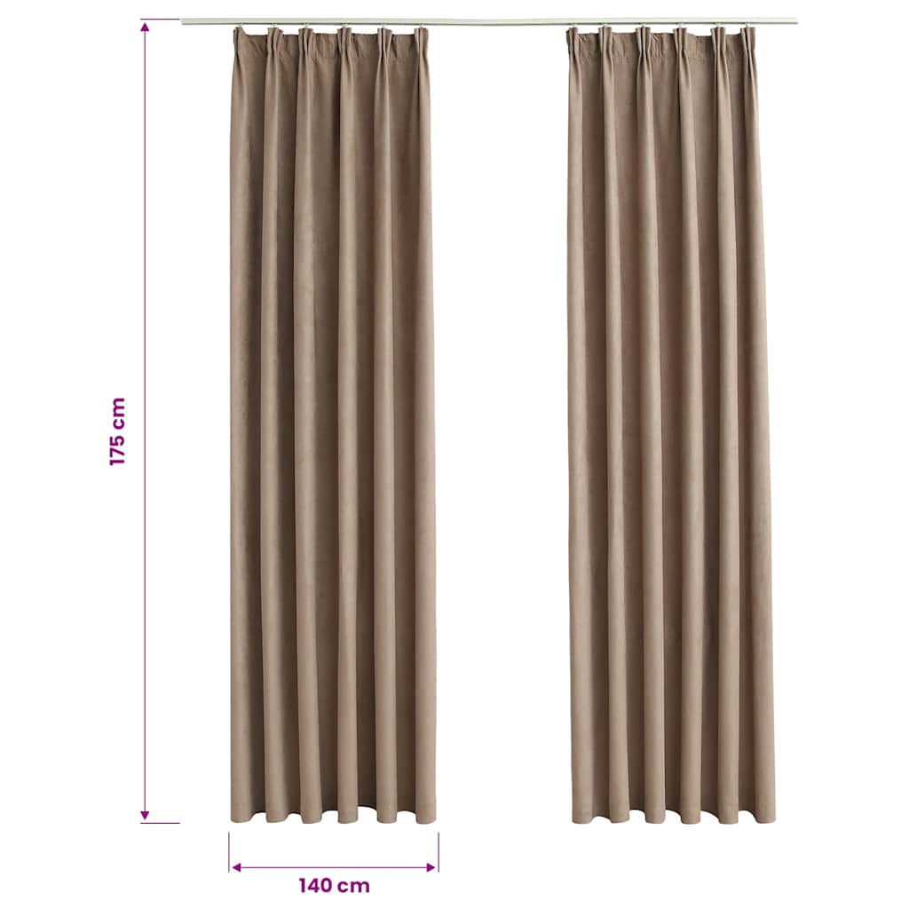 vidaXL Zasłony zaciemniające z haczykami, 2 szt., taupe, 140x175 cm