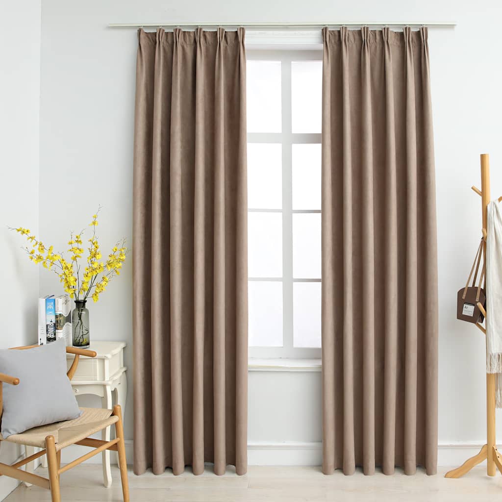 vidaXL Zasłony zaciemniające z haczykami, 2 szt., taupe, 140x175 cm