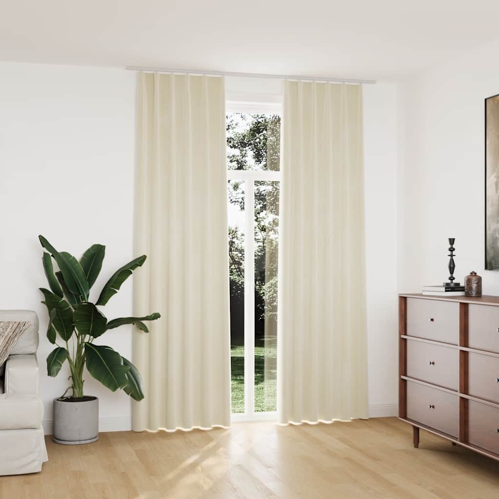 vidaXL Zasłony z haczykami, 2 szt., aksamitne, kremowe, 140x425 cm