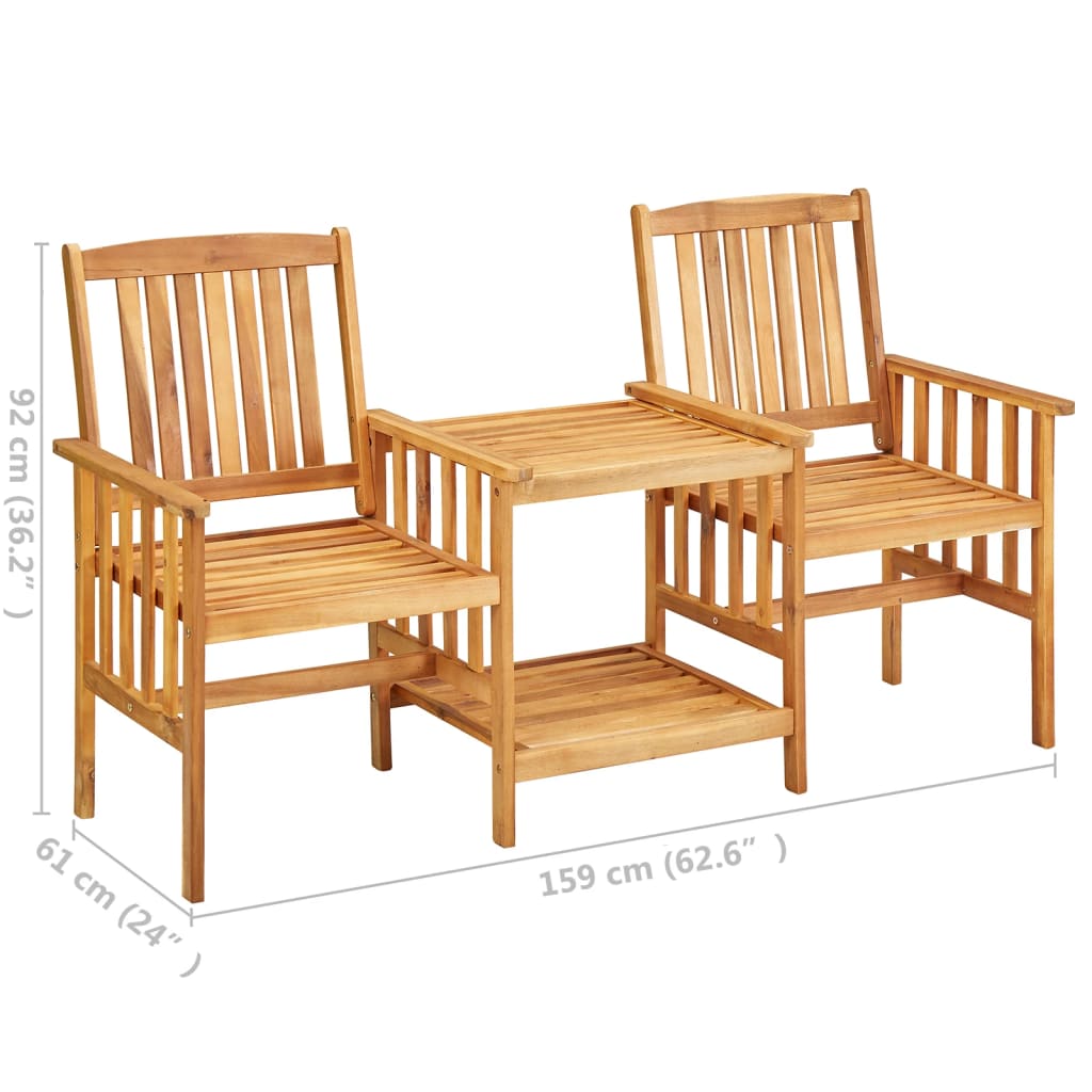 vidaXL Krzesła ogrodowe ze stolikiem, 159x61x92 cm, lita akacja