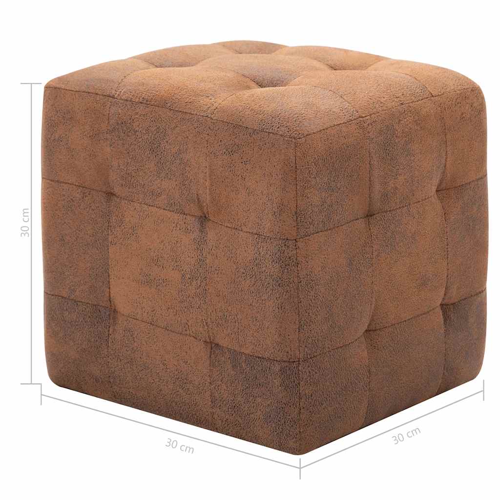 vidaXL Pufy, 2 szt., brązowe, 30 x 30 x 30 cm, sztuczna skóra zamszowa