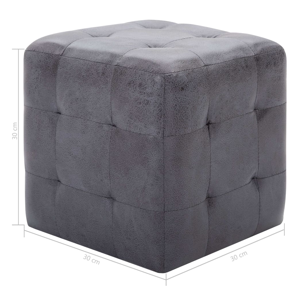 vidaXL Pufy, 2 szt., szare, 30 x 30 x 30 cm, sztuczna skóra zamszowa