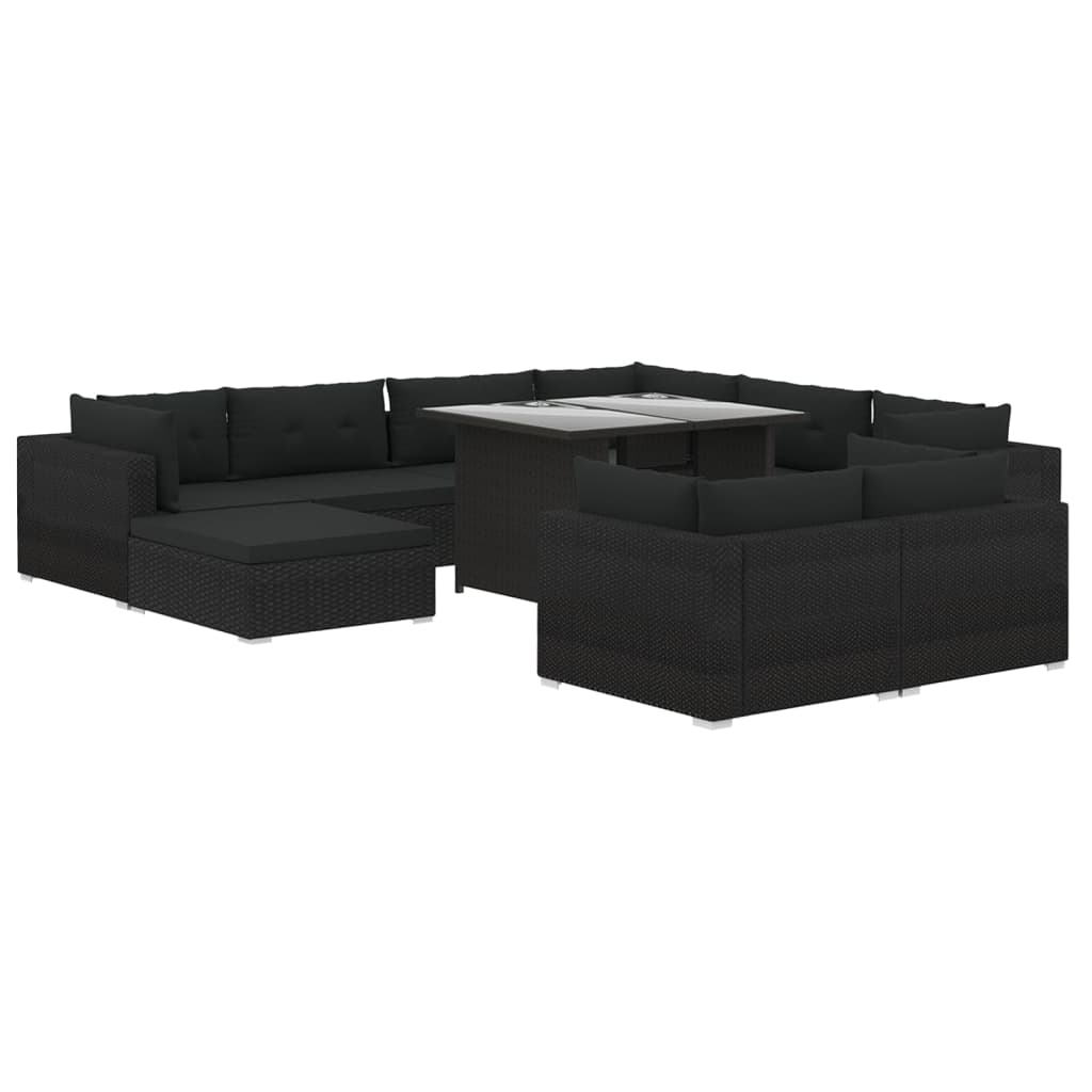 vidaXL 10-cz. zestaw mebli do ogrodu, poduszki, rattan PE, czarny