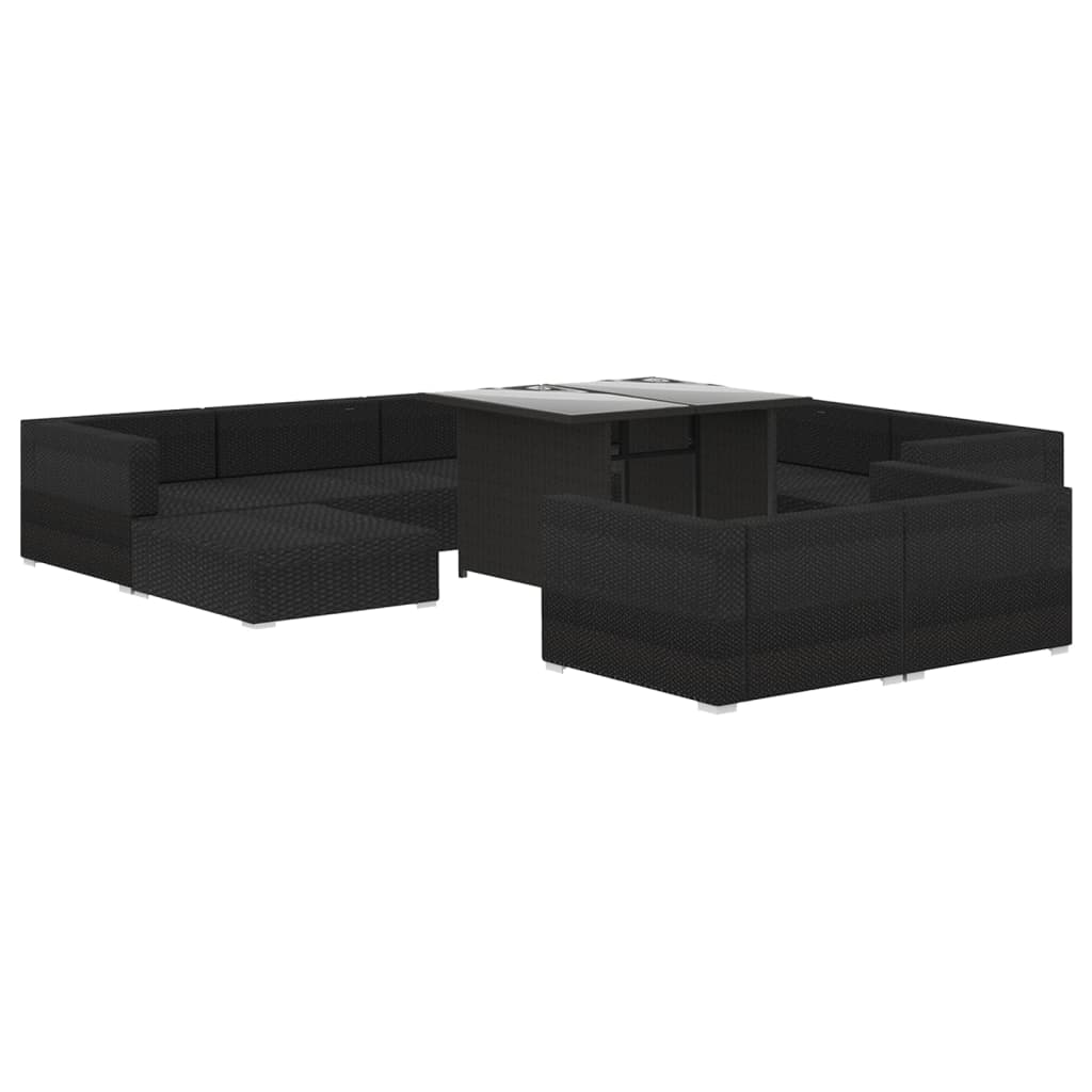 vidaXL 10-cz. zestaw mebli do ogrodu, poduszki, rattan PE, czarny