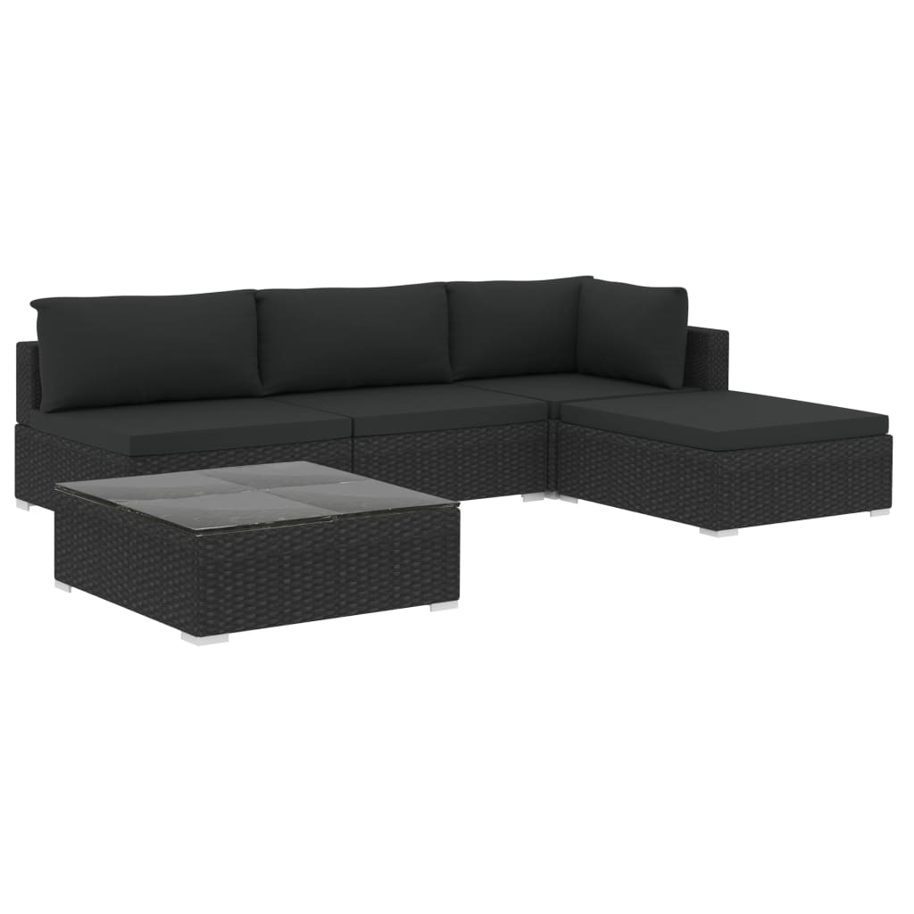 vidaXL 5-cz. zestaw mebli do ogrodu, poduszki, rattan PE, czarny