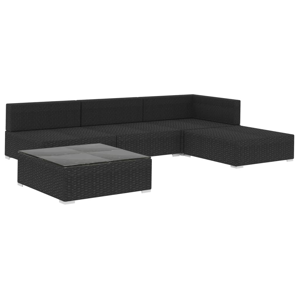 vidaXL 5-cz. zestaw mebli do ogrodu, poduszki, rattan PE, czarny