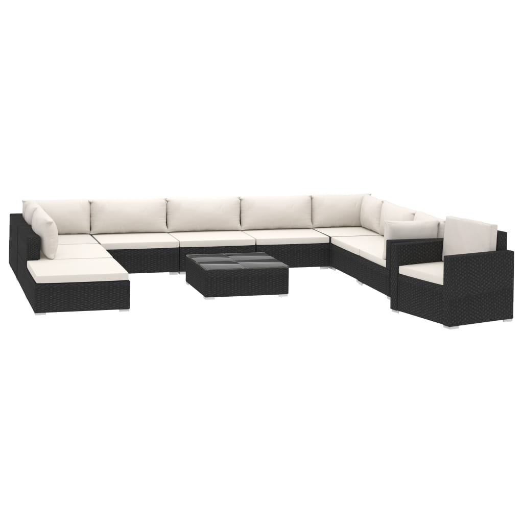 vidaXL 11-cz. zestaw mebli do ogrodu, z poduszkami, rattan PE, czarny