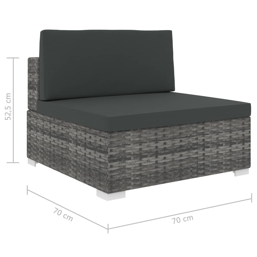 vidaXL Środkowa sofa z poduszką, 1 szt., polirattan, szara