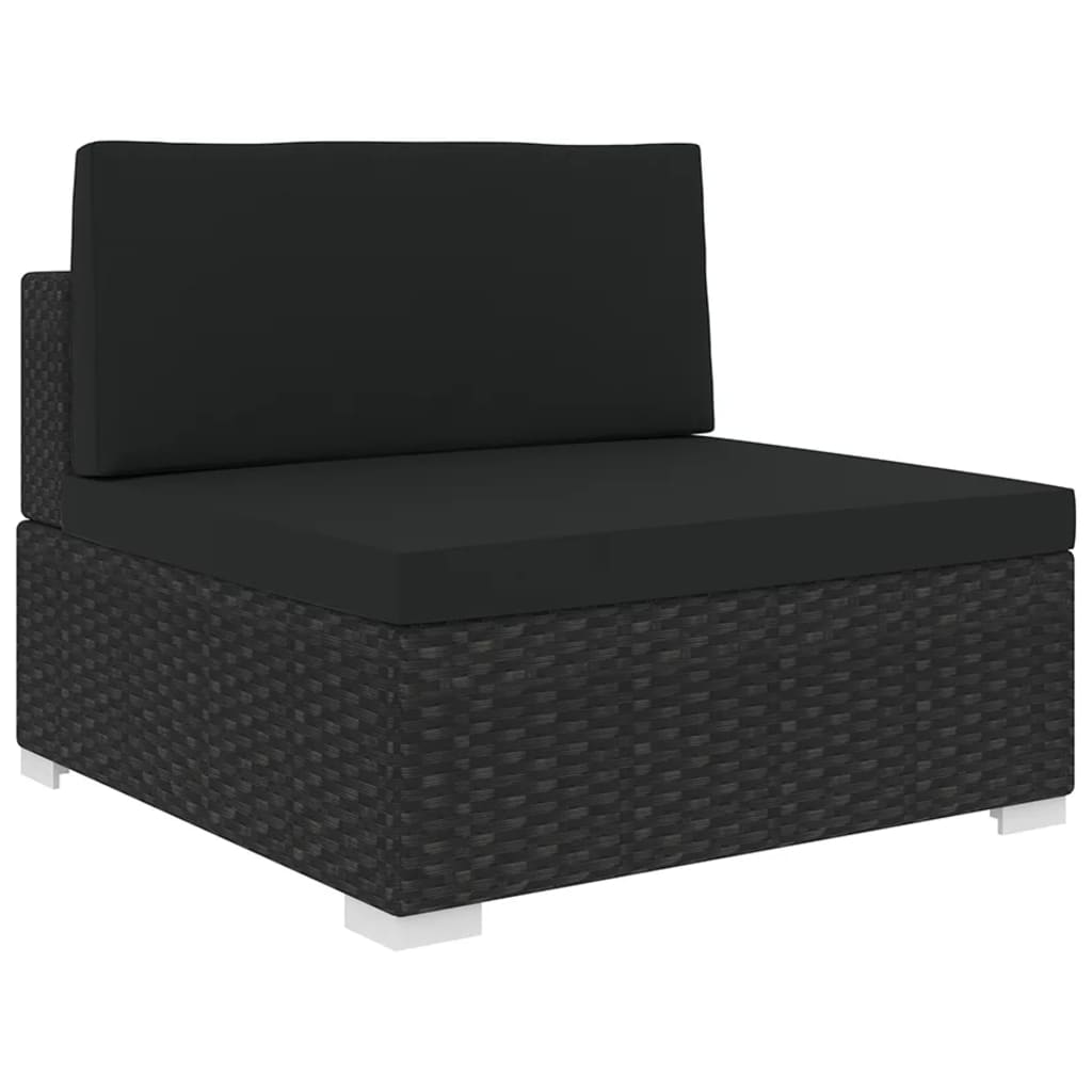 vidaXL Środkowa sofa z poduszką, 1 szt., polirattan, czarna