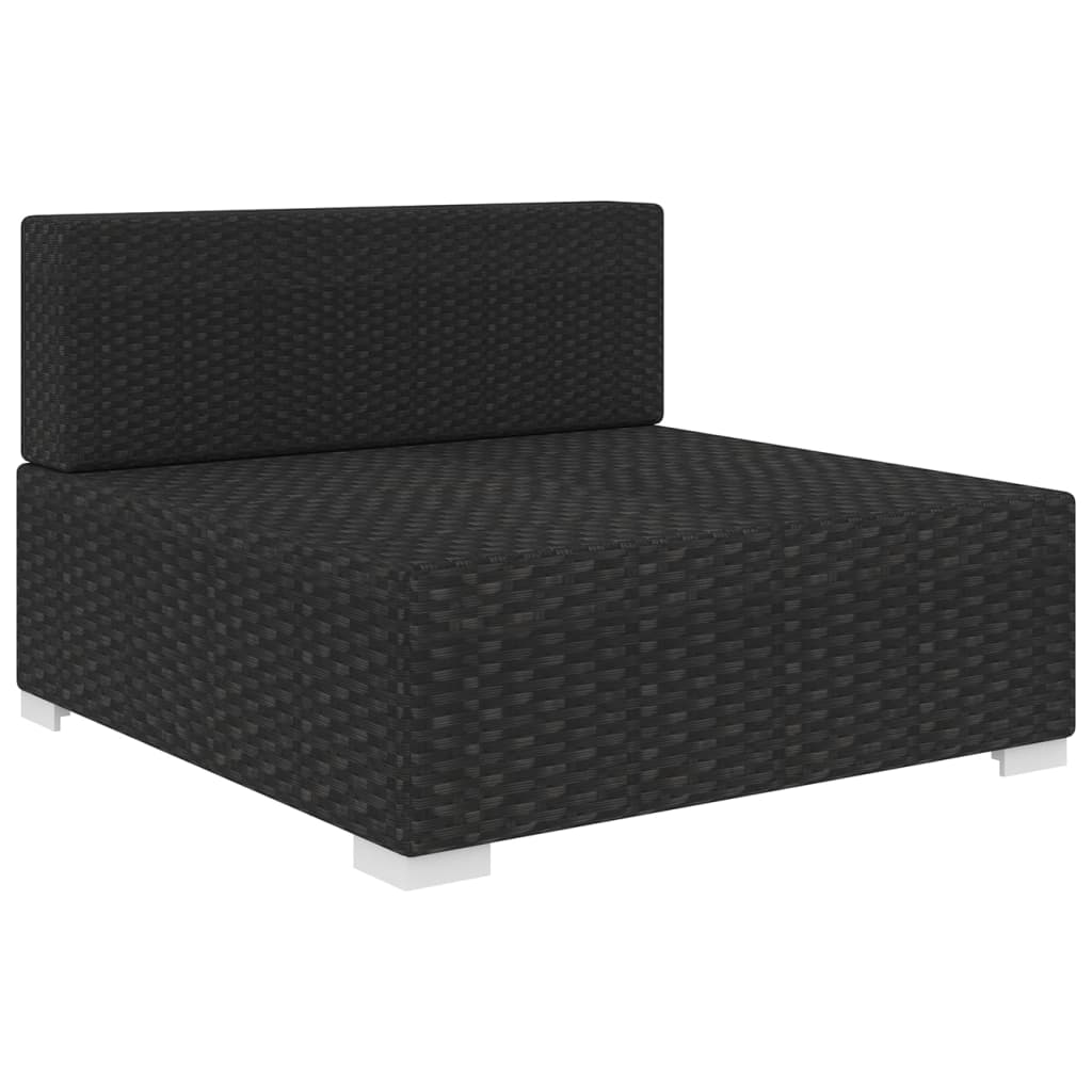 vidaXL Środkowa sofa z poduszką, 1 szt., polirattan, czarna