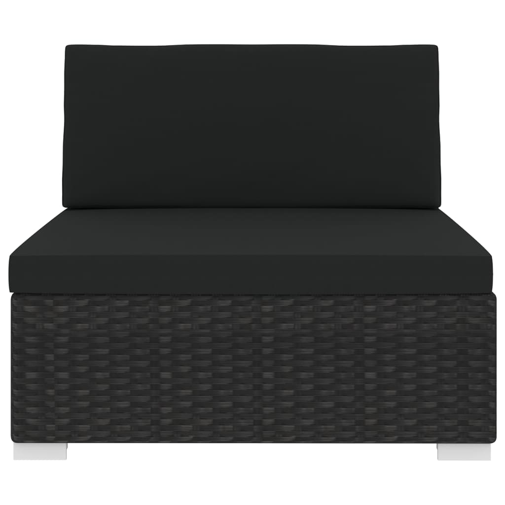 vidaXL Środkowa sofa z poduszką, 1 szt., polirattan, czarna
