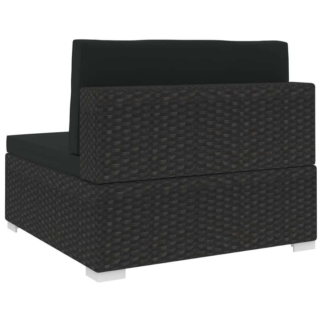 vidaXL Środkowa sofa z poduszką, 1 szt., polirattan, czarna