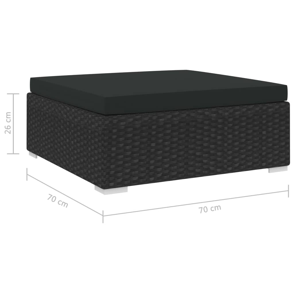 vidaXL Podnóżek modułowy z poduszką, 1 szt., polirattan, czarny