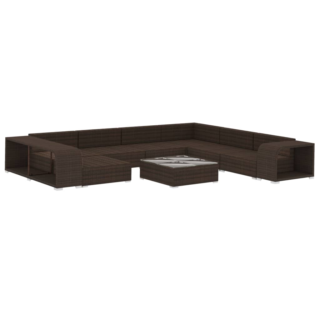 vidaXL 10-cz. zestaw mebli do ogrodu, poduszki, rattan PE, brązowy