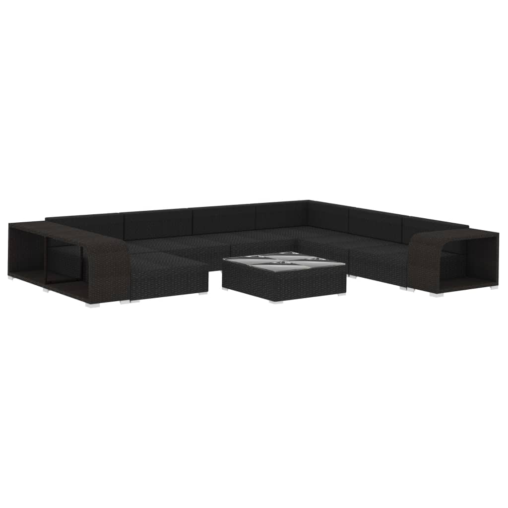 vidaXL 10-cz. zestaw mebli do ogrodu, poduszki, rattan PE, czarny