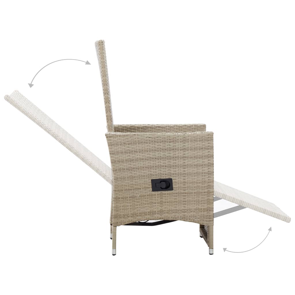 vidaXL Rozkładane krzesła ogrodowe 2 szt., poduszki, rattan PE, beżowe