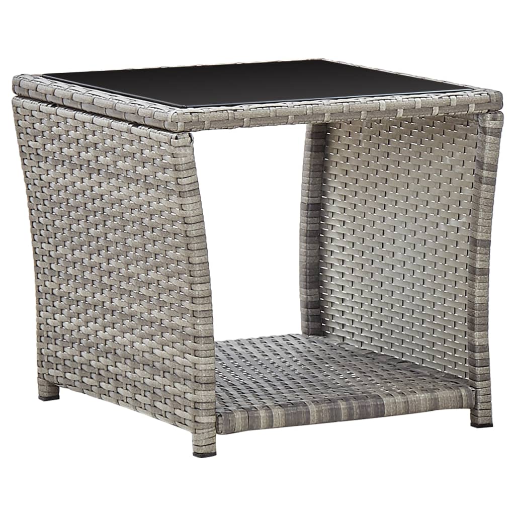 vidaXL Stolik kawowy, szary, 45x45x40 cm, rattan PE i szkło