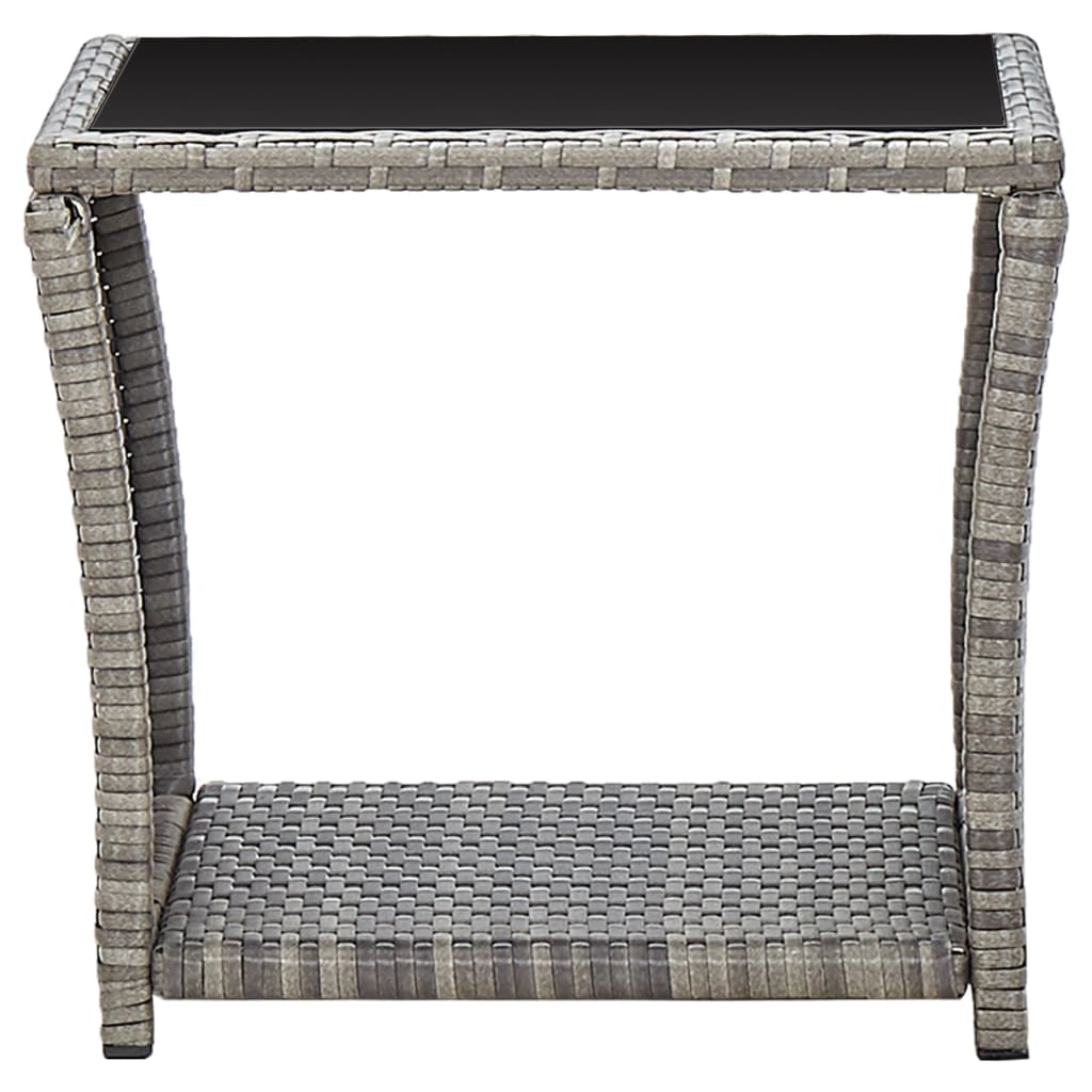 vidaXL Stolik kawowy, szary, 45x45x40 cm, rattan PE i szkło