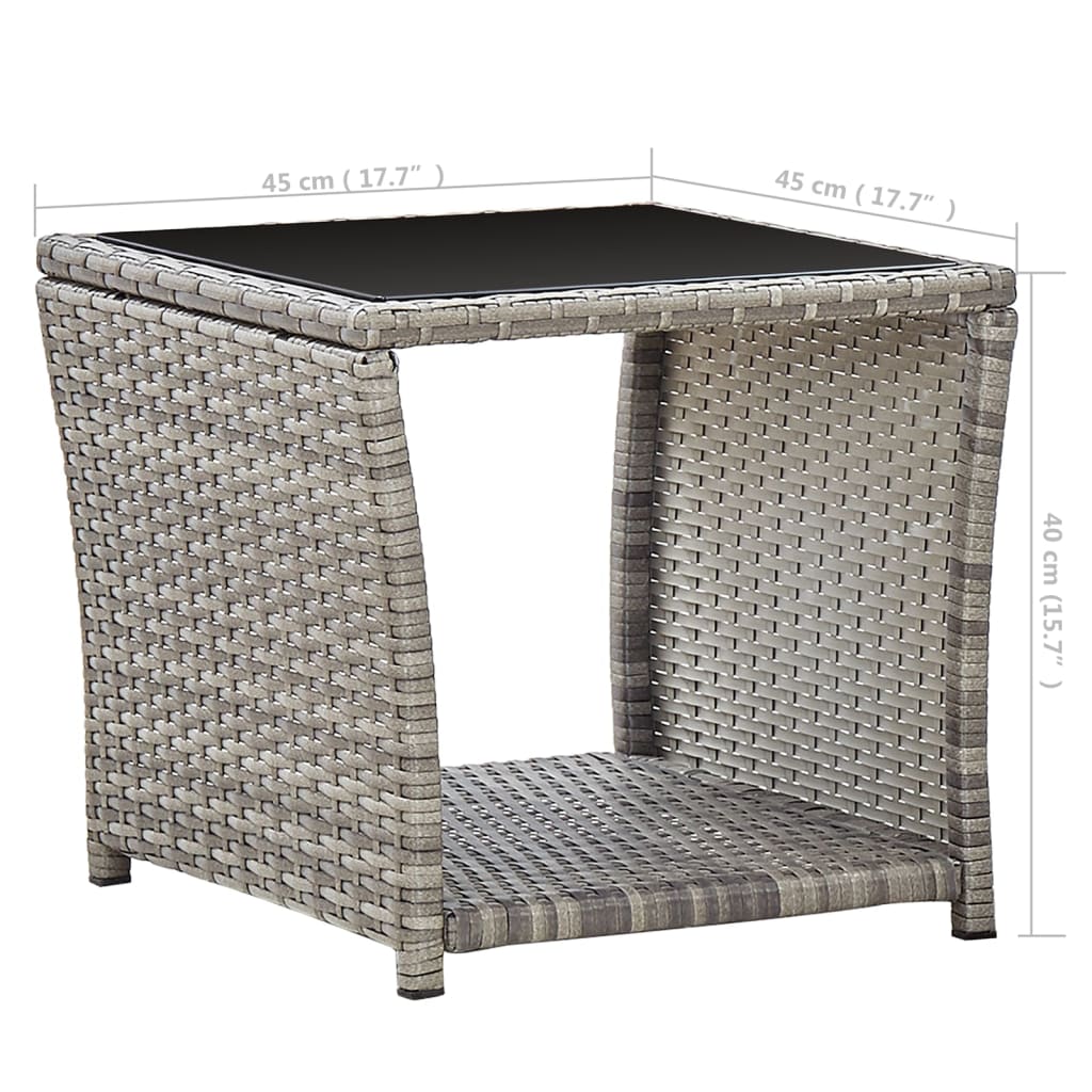 vidaXL Stolik kawowy, szary, 45x45x40 cm, rattan PE i szkło