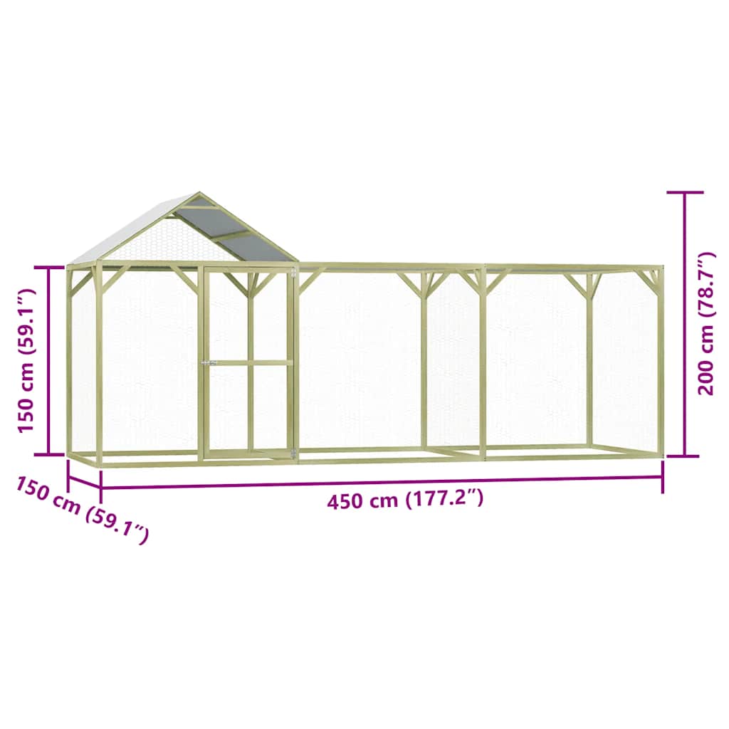 vidaXL Klatka dla drobiu, 4,5x1,5x2 m, impregnowane drewno sosnowe