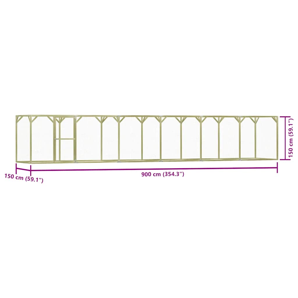 vidaXL Klatka dla drobiu, 1,5x9x1,5 m, impregnowane drewno sosnowe