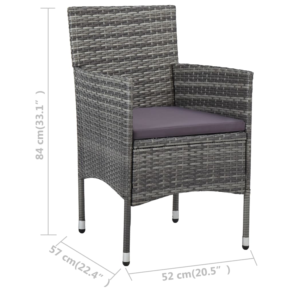 vidaXL Krzesła ogrodowe, 2 szt., rattan PE, szare