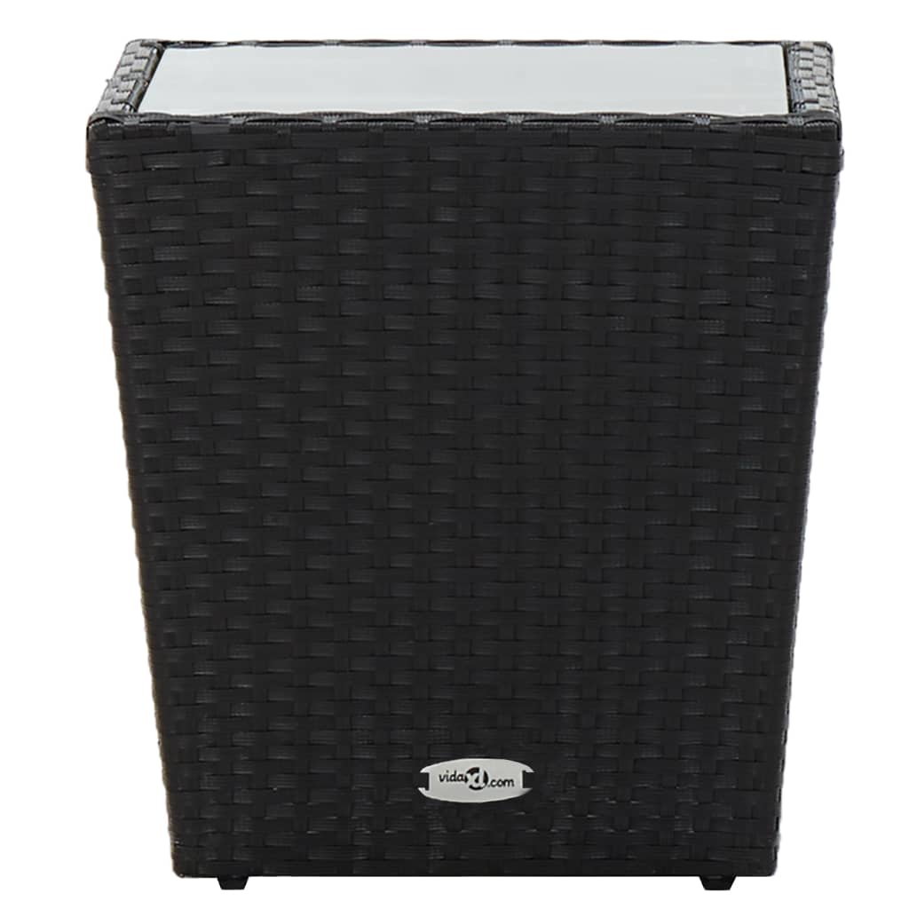 vidaXL Stolik herbaciany, czarny, 41,5x41,5x43 cm, rattan PE i szkło