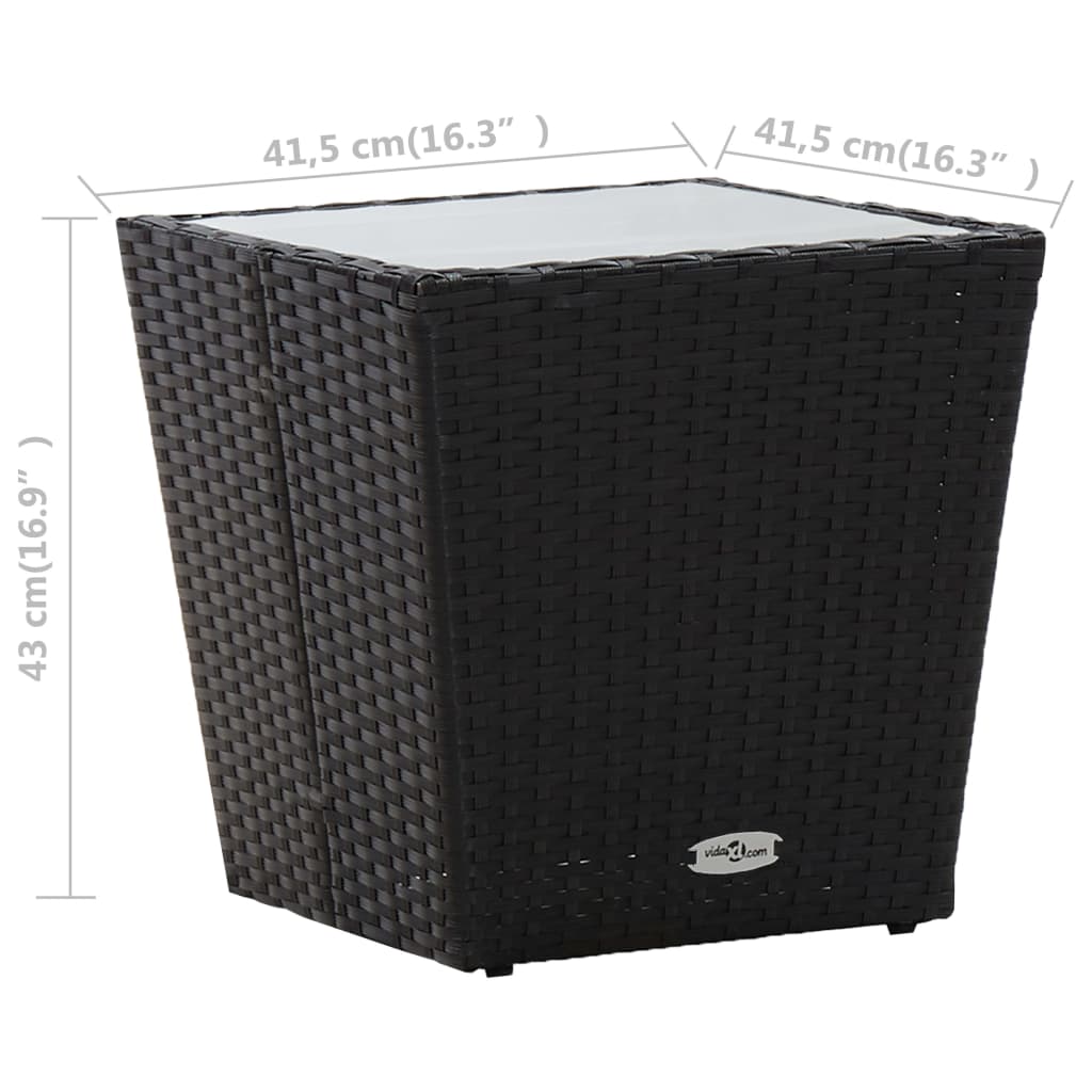 vidaXL Stolik herbaciany, czarny, 41,5x41,5x43 cm, rattan PE i szkło