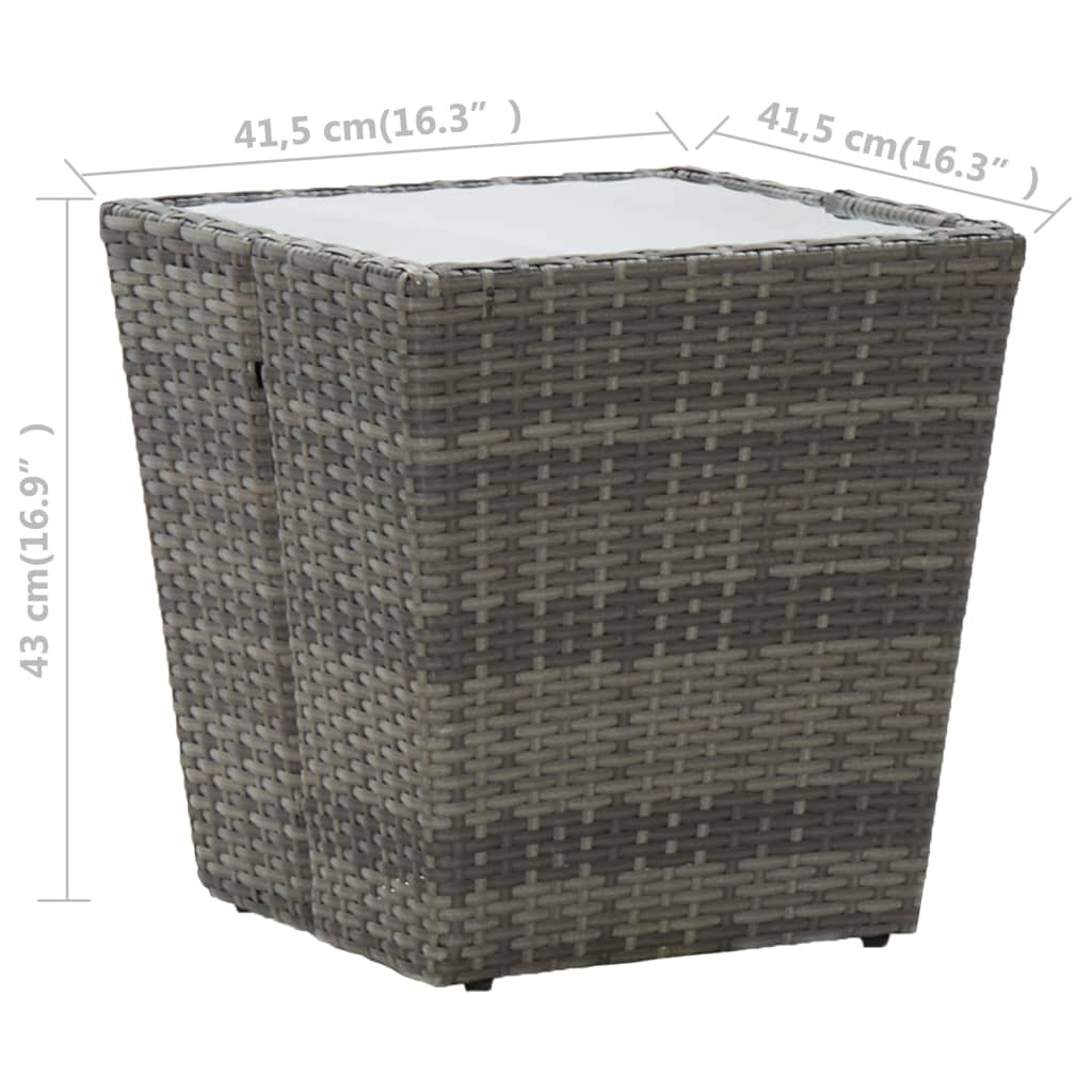 vidaXL Stolik herbaciany, szary, 41,5x41,5x43 cm, rattan PE i szkło