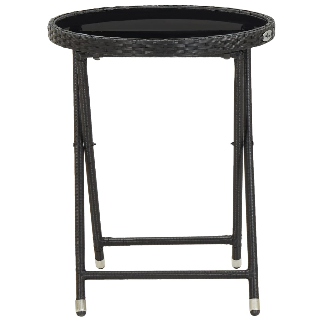 vidaXL Stolik herbaciany, czarny, 60 cm, rattan PE i szkło hartowane