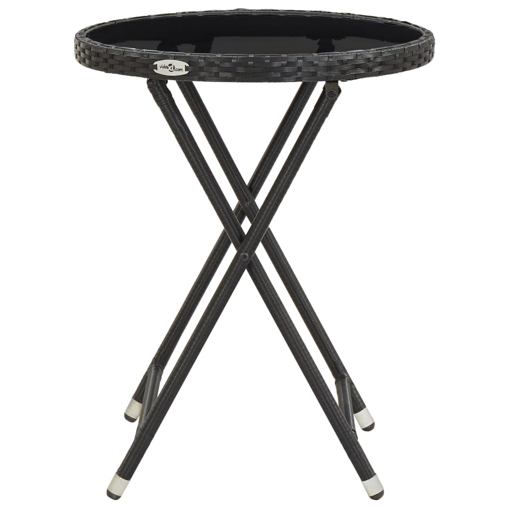 vidaXL Stolik herbaciany, czarny, 60 cm, rattan PE i szkło hartowane