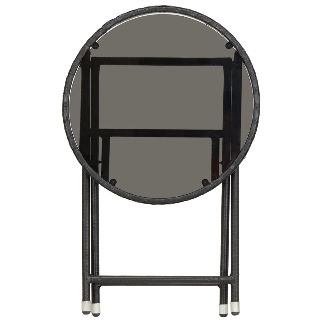 vidaXL Stolik herbaciany, czarny, 60 cm, rattan PE i szkło hartowane