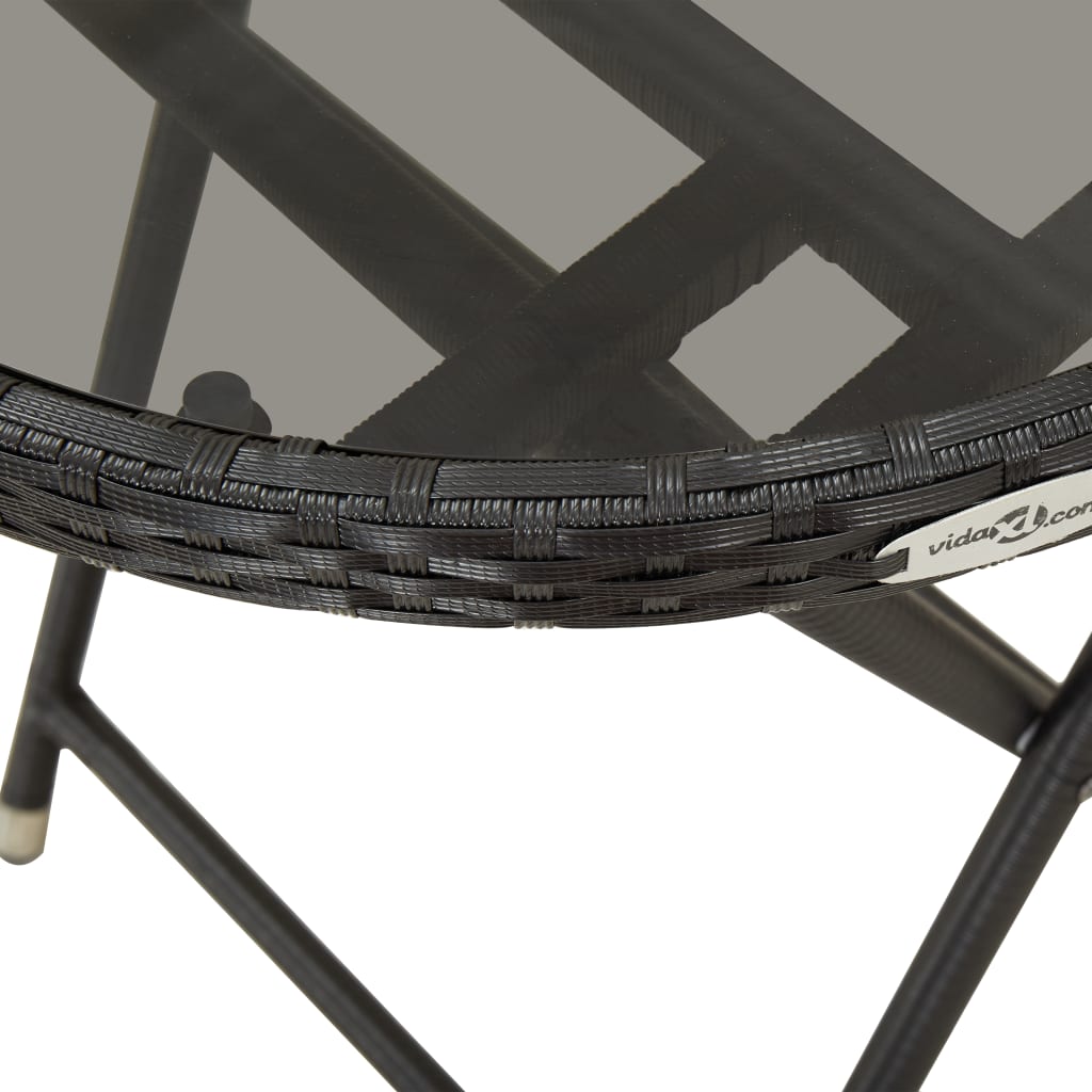 vidaXL Stolik herbaciany, czarny, 60 cm, rattan PE i szkło hartowane