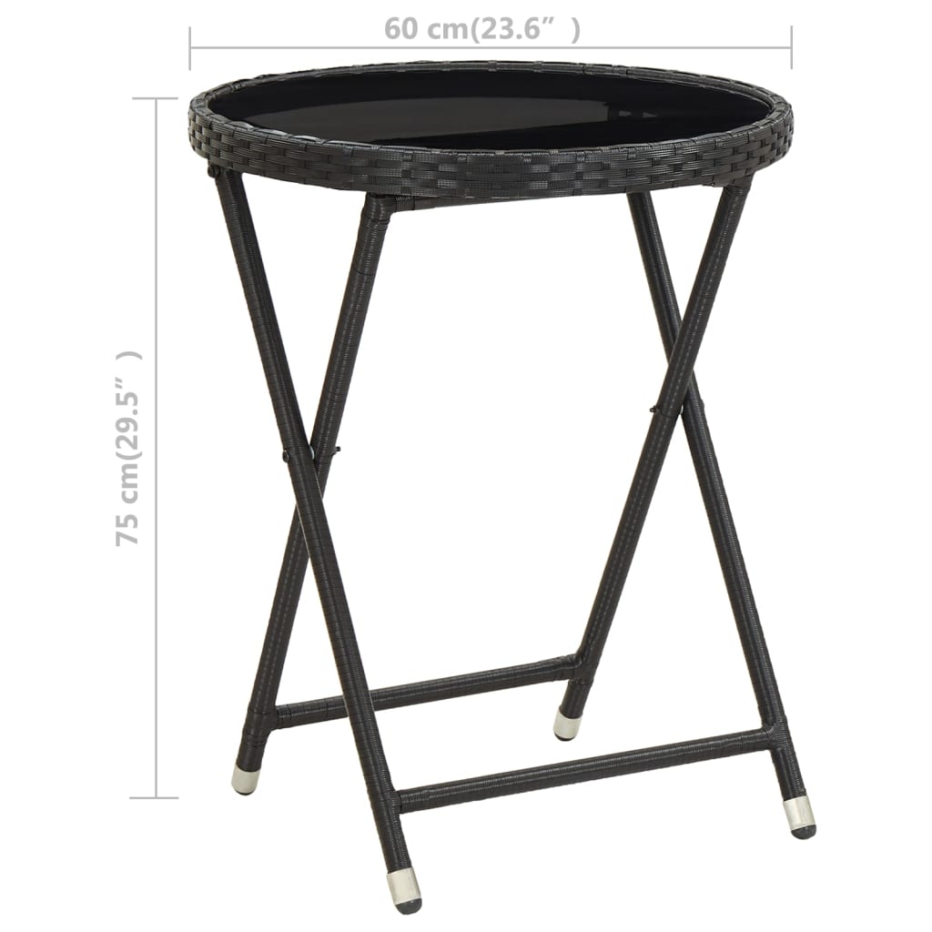 vidaXL Stolik herbaciany, czarny, 60 cm, rattan PE i szkło hartowane