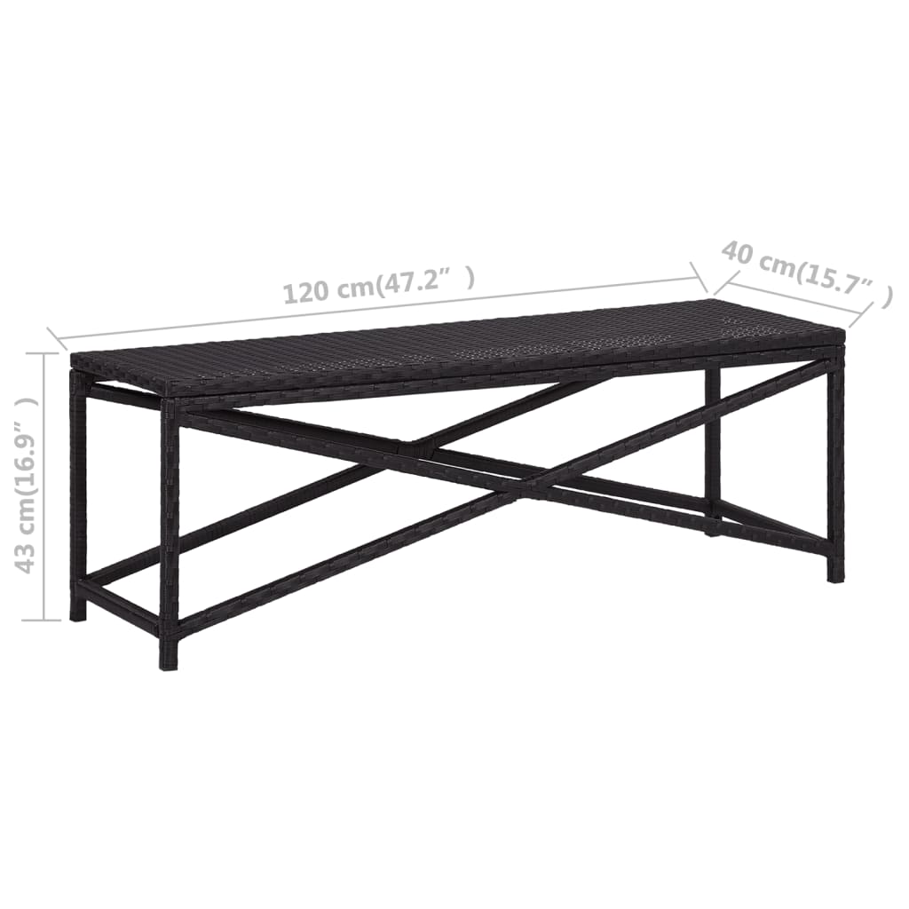 vidaXL Ławka ogrodowa, 120 cm, polirattan, czarna