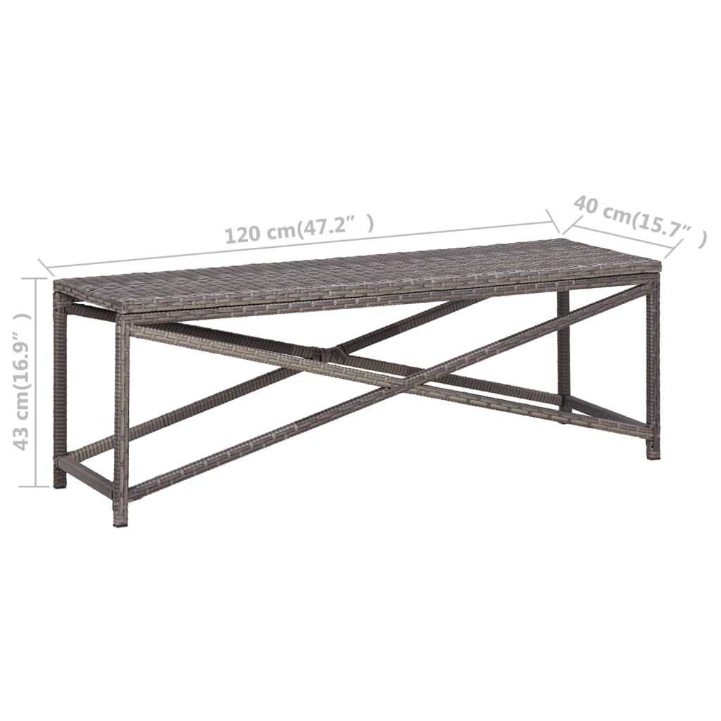 vidaXL Ławka ogrodowa, 120 cm, polirattan, szara