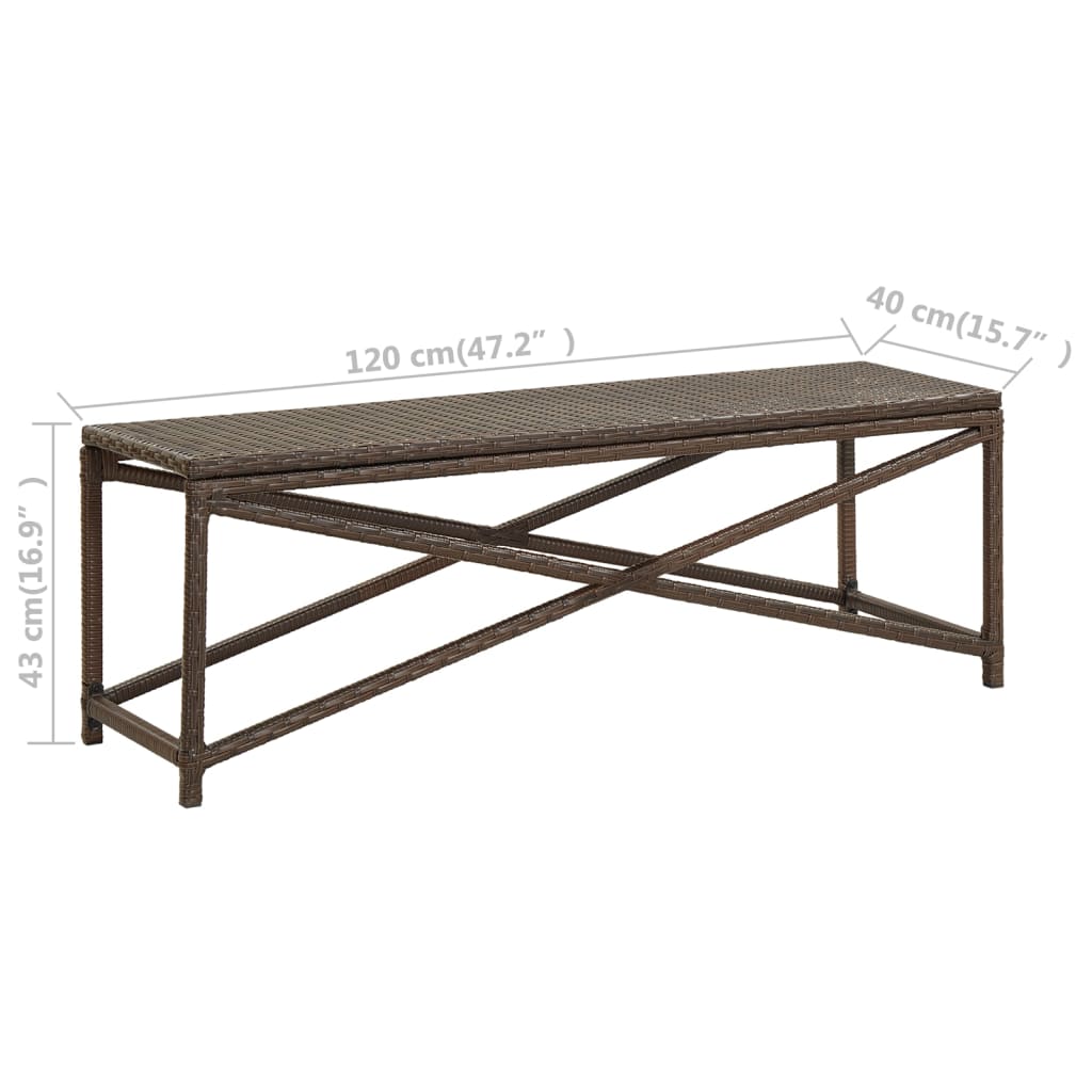 vidaXL Ławka ogrodowa, 120 cm, polirattanowa, brązowa
