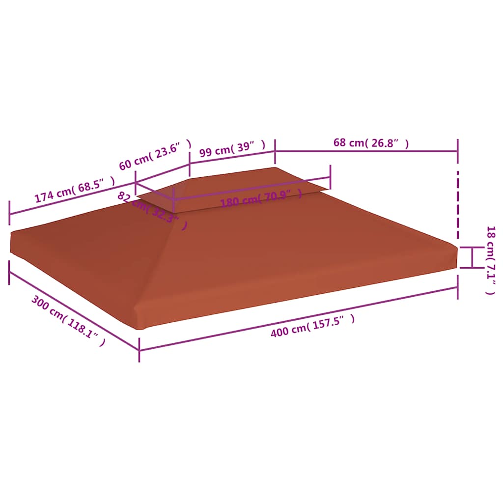 vidaXL 2-poziomowe zadaszenie do altany, 310 g/m², 4x3 m, terakotowe