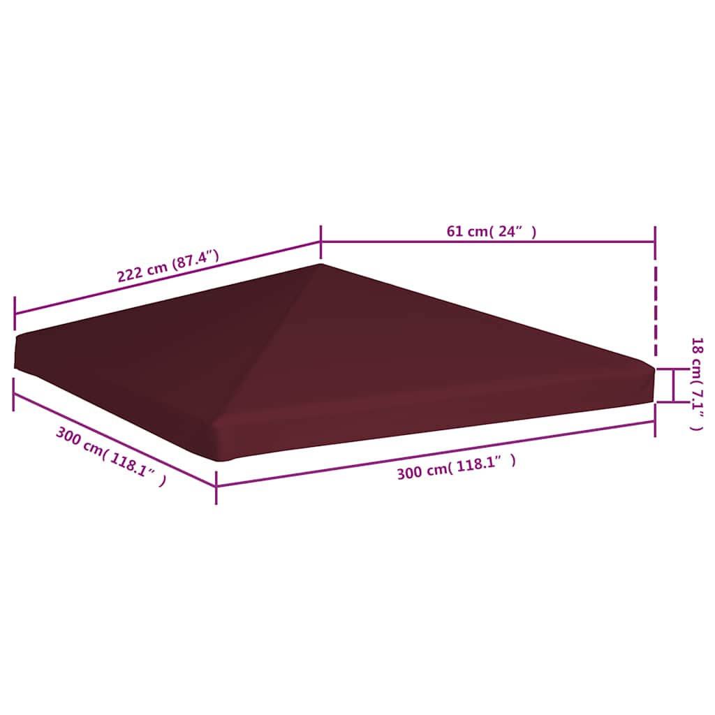 vidaXL Zadaszenie do altany, 310 g/m², 3 x 3 m, bordowe