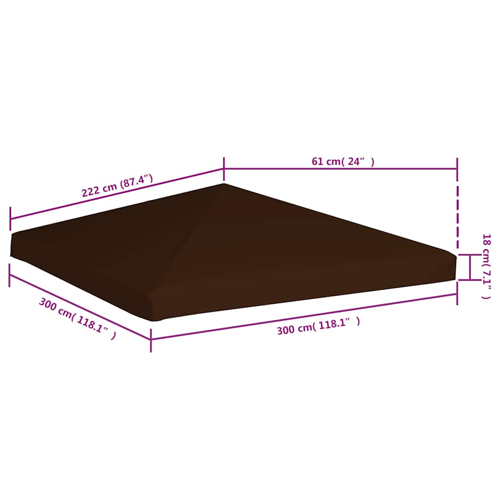 vidaXL Zadaszenie do altany, 310 g/m², 3 x 3 m, brązowe