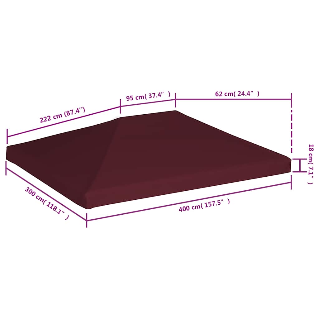 vidaXL Zadaszenie do altany, 310 g/m², 3 x 4 m, bordowe