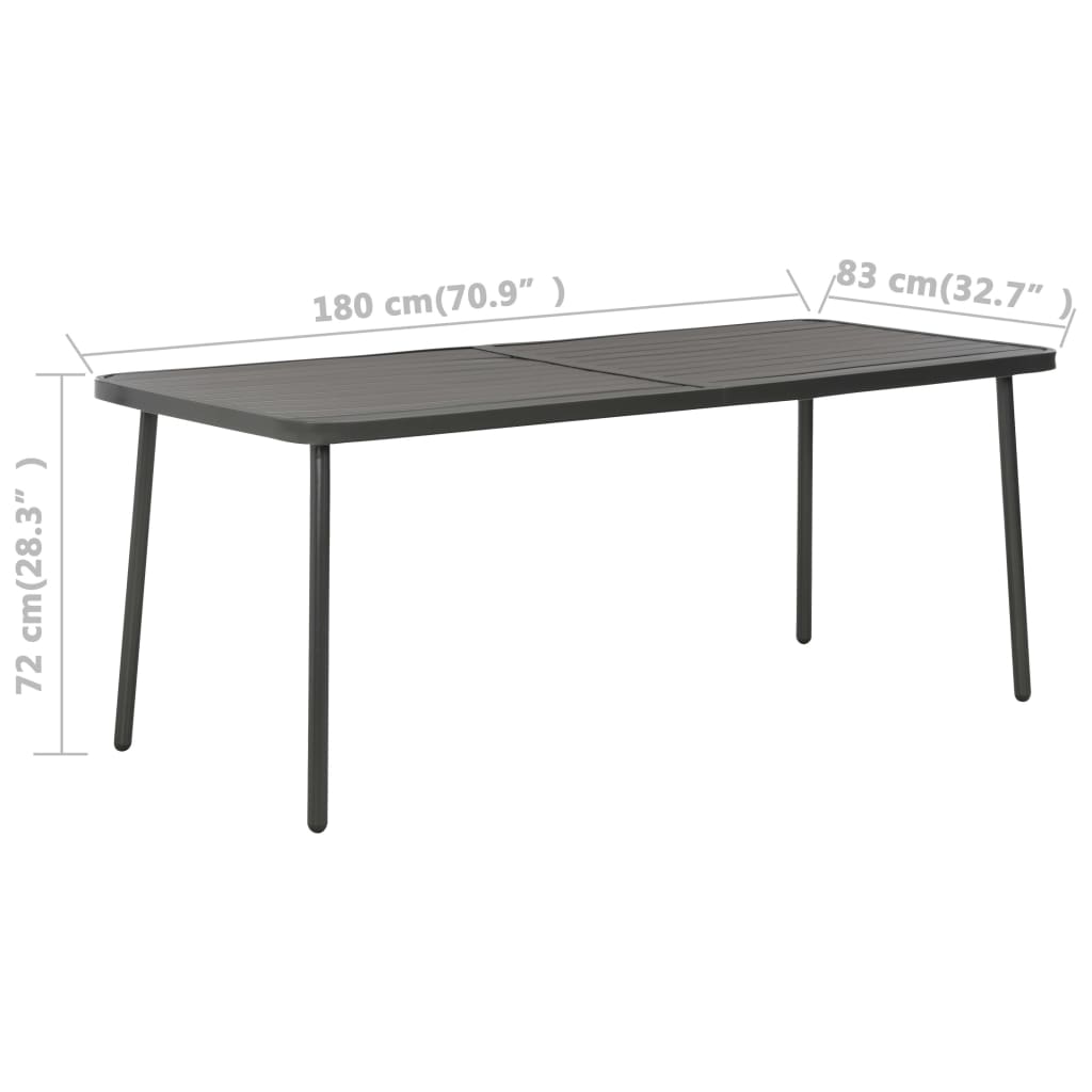 vidaXL Stół ogrodowy, ciemnoszary, 180 x 83 x 72 cm, stalowy