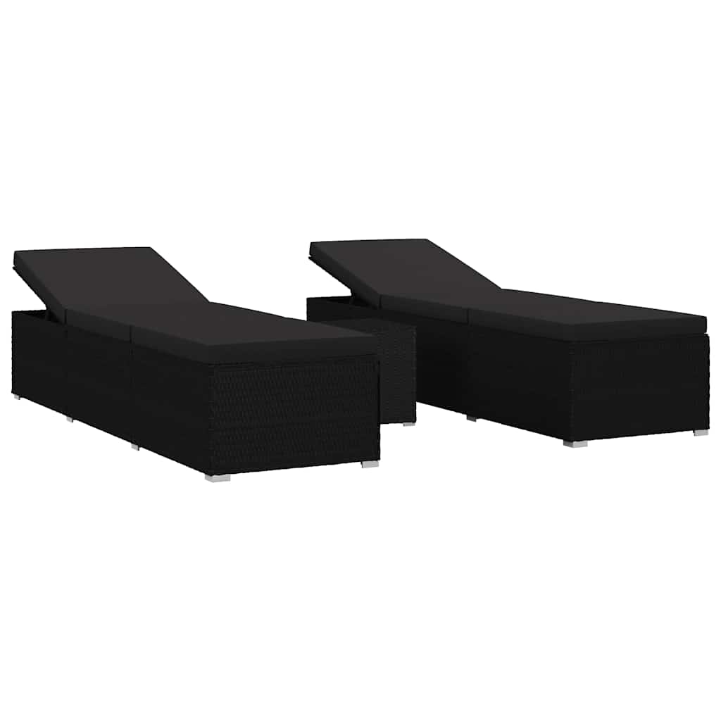 vidaXL Ogrodowe leżaki z poduszką 3 pcs Czarny Polirattan