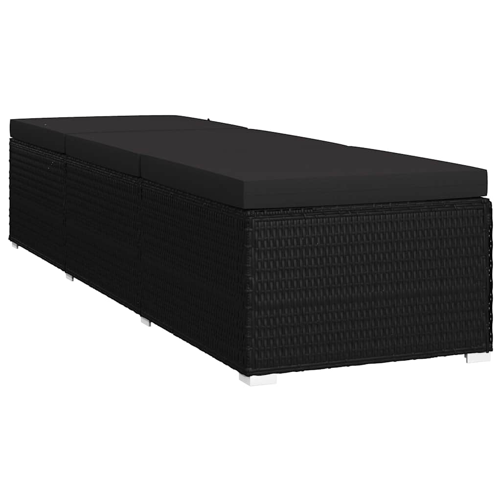 vidaXL Ogrodowe leżaki z poduszką 3 pcs Czarny Polirattan