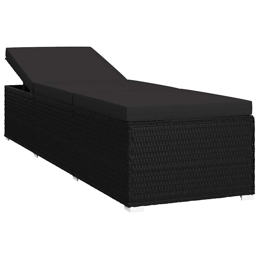 vidaXL Ogrodowe leżaki z poduszką 3 pcs Czarny Polirattan