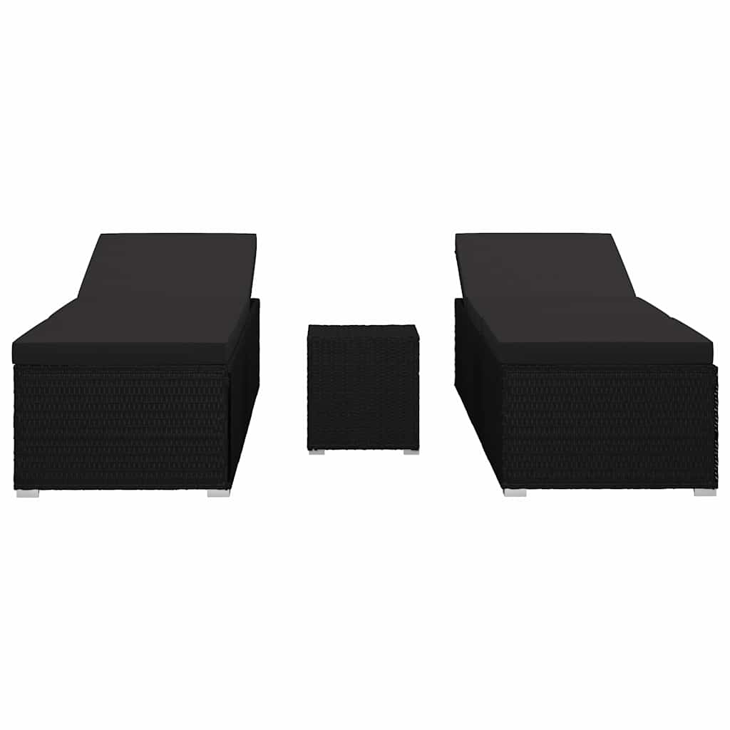 vidaXL Ogrodowe leżaki z poduszką 3 pcs Czarny Polirattan