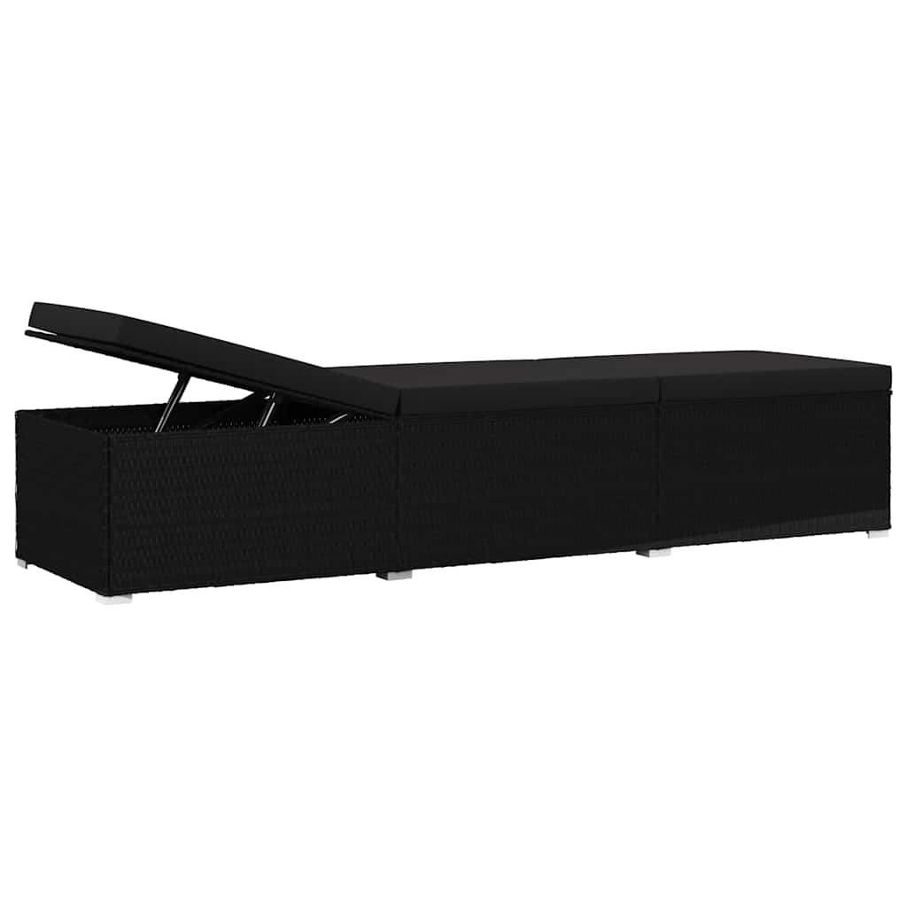 vidaXL Ogrodowe leżaki z poduszką 3 pcs Czarny Polirattan