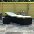 vidaXL Leżak z poduszką i stolikiem, polirattan, kremowy