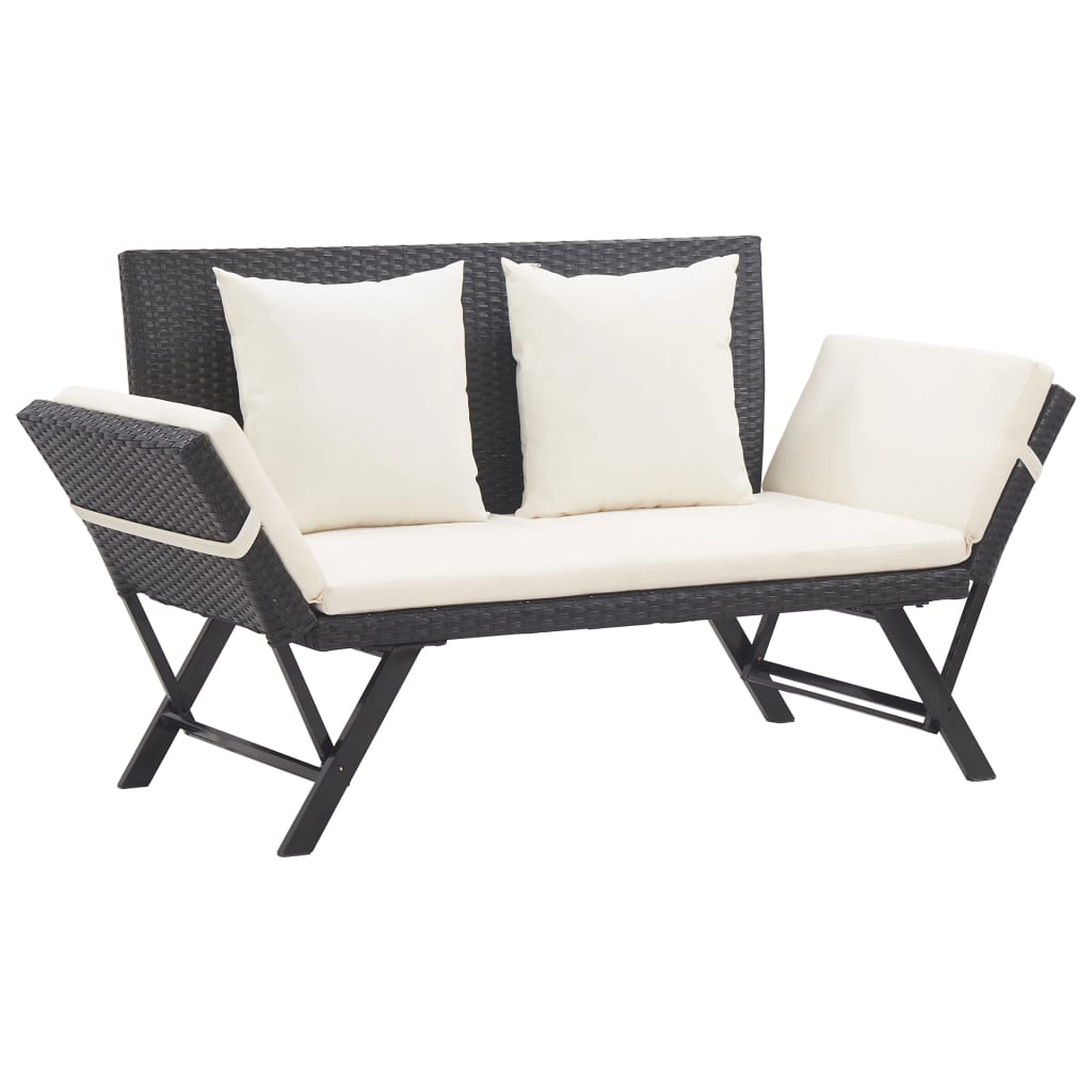 vidaXL Ławka ogrodowa z poduszkami, 176 cm, czarna, polirattan
